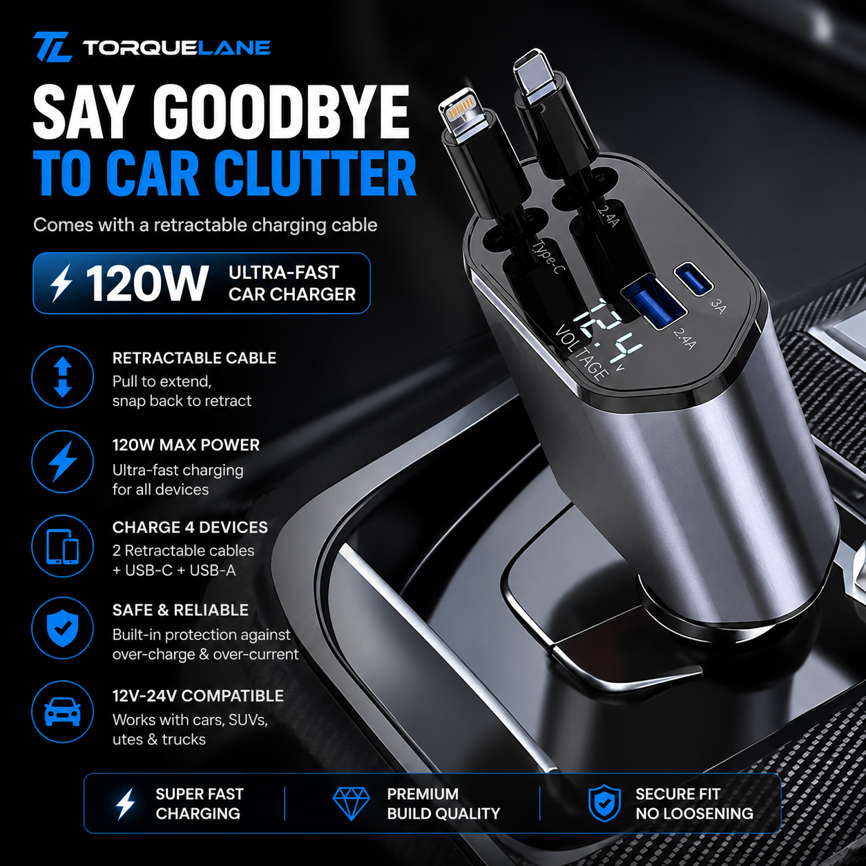 VoltFlex Retractable Car Charger
