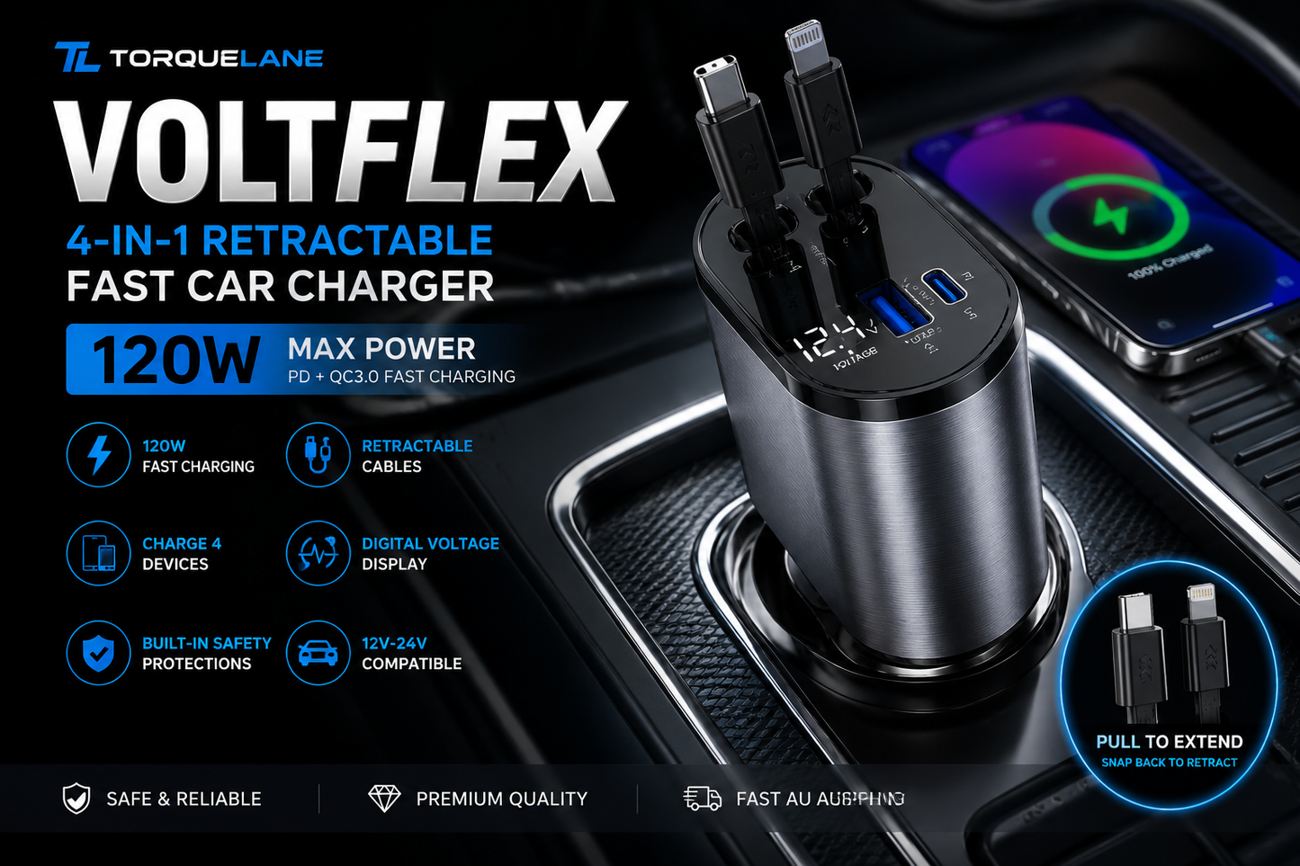 VoltFlex Retractable Car Charger