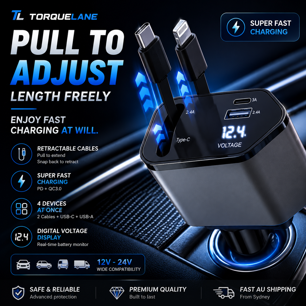 VoltFlex Retractable Car Charger