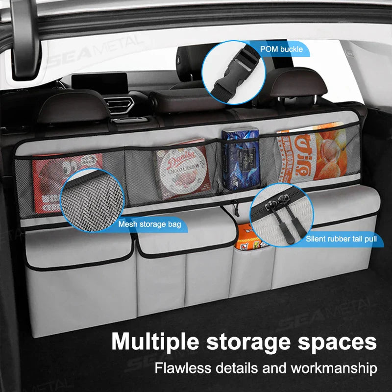 9-Pocket Car Seat Back Organizer Wear-Resistant Oxford Cloth Gray
